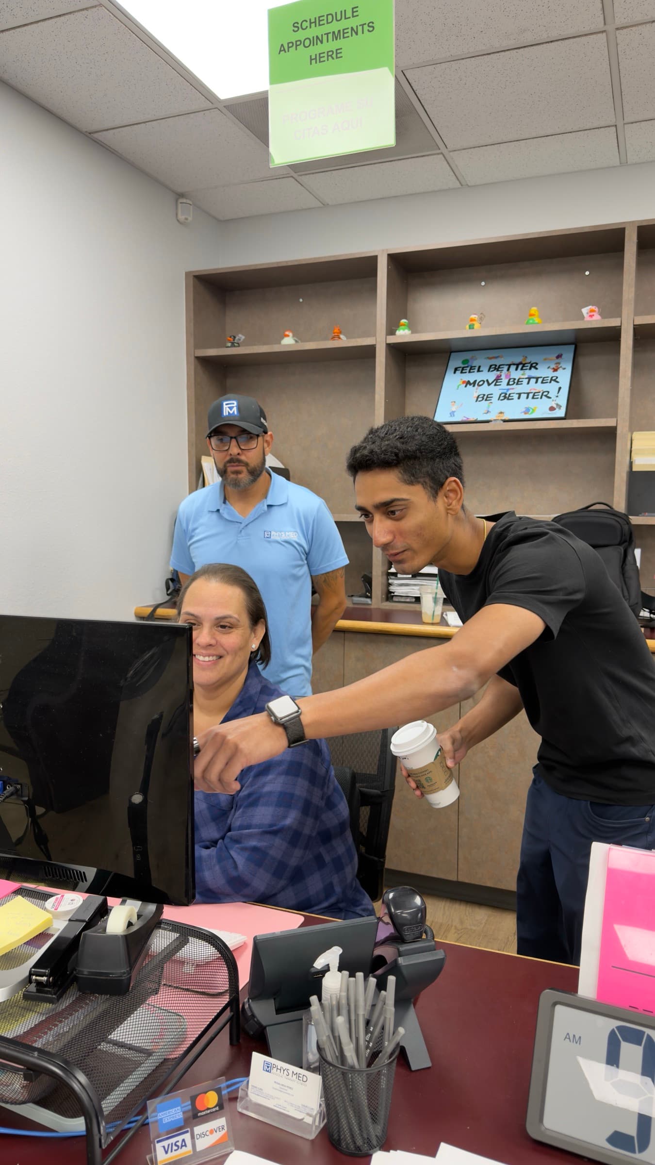 Penciled's Shawn training the Phys Med front-office team on-site
