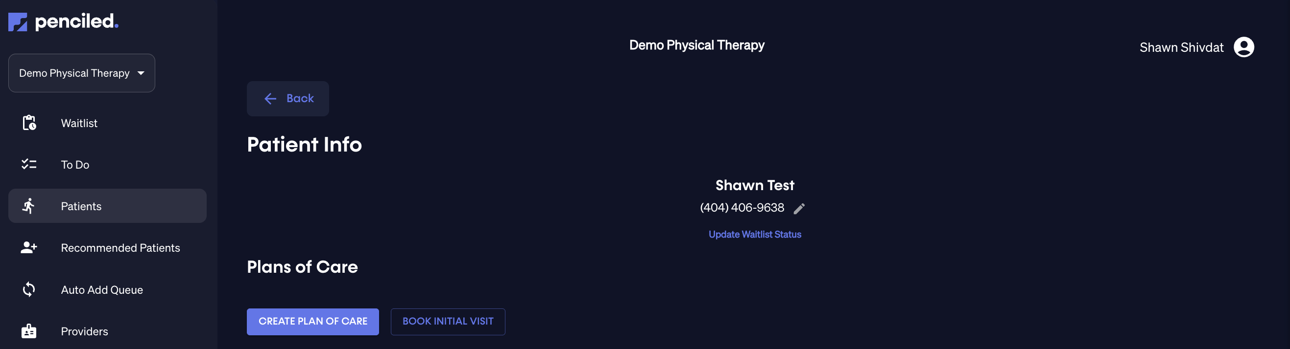 Create plan of care for existing patients.