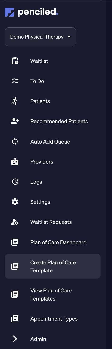 Plan of care template sidebar.