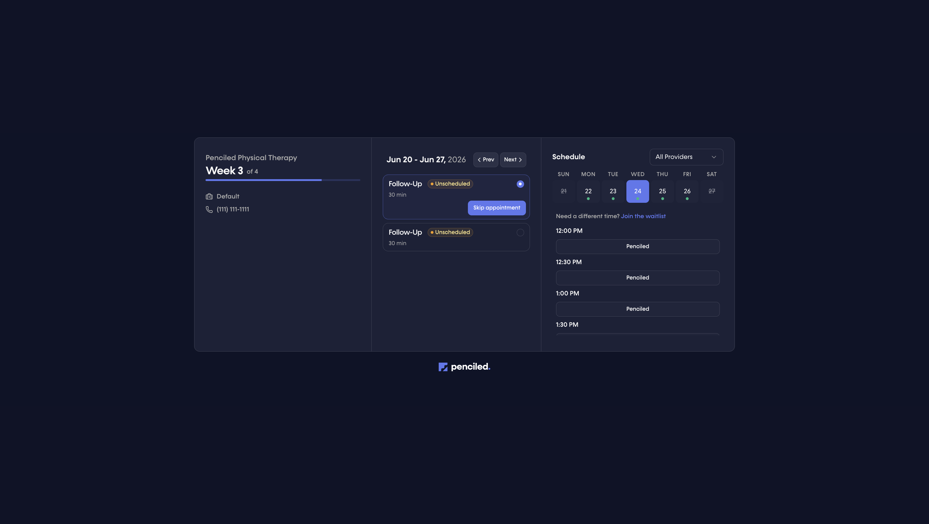 Penciled patient self-scheduling booking link