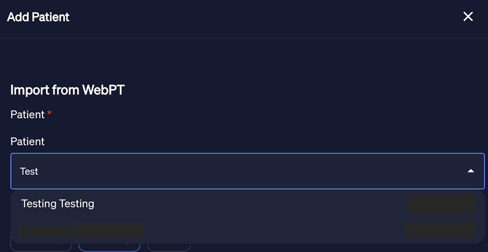 Searching the first few letters will pull up the patient from WebPT.