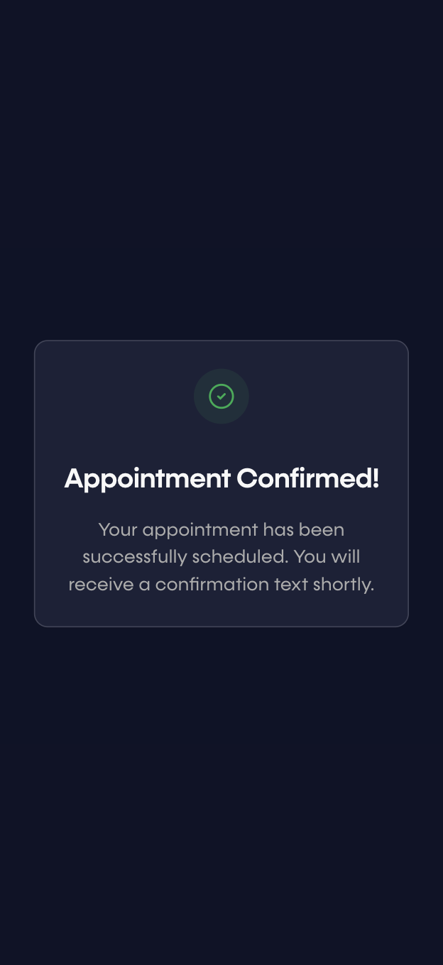 Confirmation screen after scheduling the appointment.
