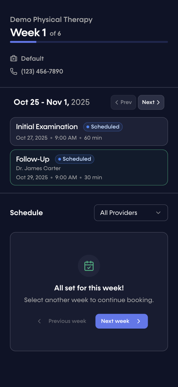 Patients can schedule ongoing visits via plan of care scheduling.
