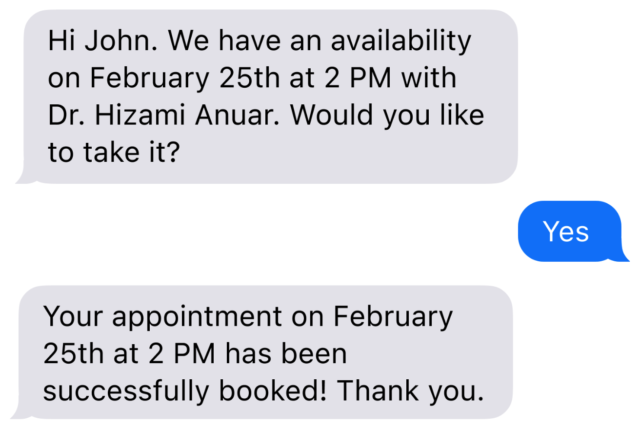 Text message accepting offer